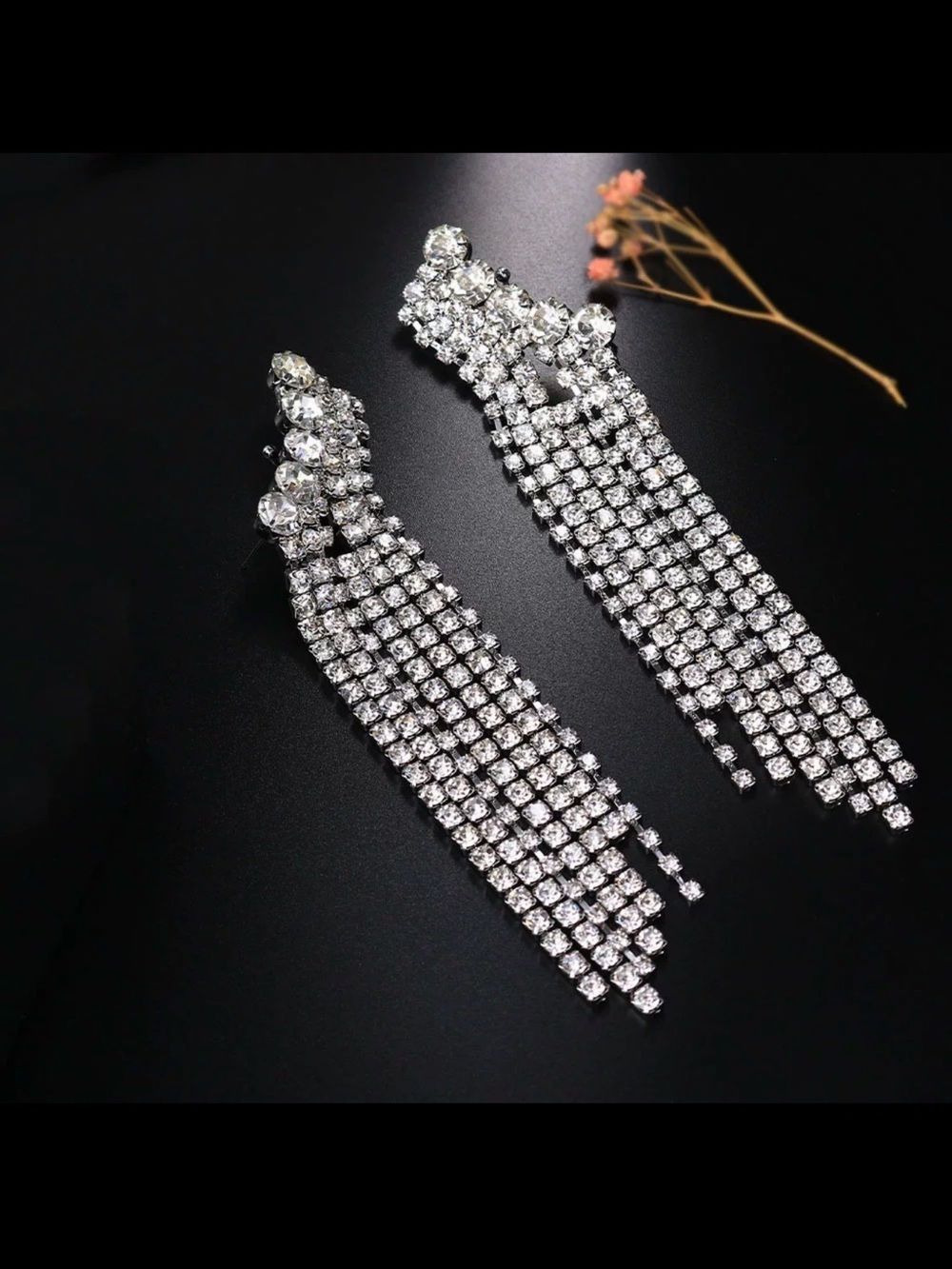 Crystal Fringe Drop Earrings - Silver Tone - Picture 6 of 7